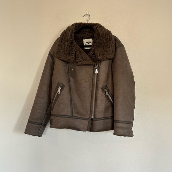 Zara Faux Leather Shearling Double Faced Biker Jacket - Picture 3 of 8